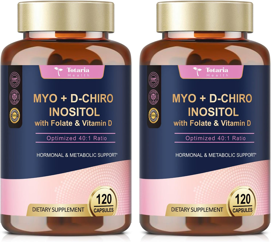 Totaria Inositol para Mujeres con Vitamina D3 y Folato - Complejo Myo-Inositol y D-Chiro Inositol 40:1 (Vitamina B8) - Pack de 2 botes
