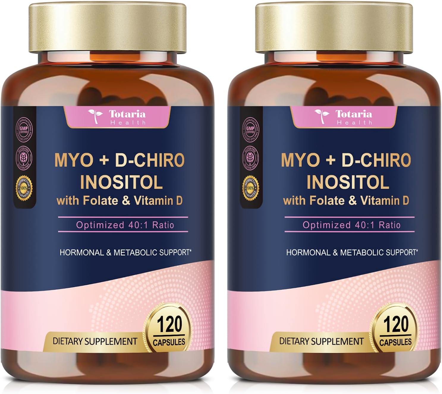 Totaria Inositol para Mujeres con Vitamina D3 y Folato - Complejo Myo-Inositol y D-Chiro Inositol 40:1 (Vitamina B8) - Pack de 2 botes
