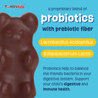 YUM-V'S Probióticos para Niños Ositos de Chocolate - Suplemento Probiótico con 1.000 Millones de UFC y Fibra Prebiótica - Sin Azúcar - 60+60 Unidades
