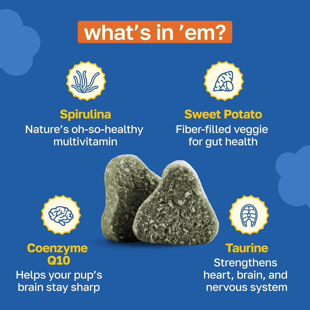 Happy Paws Cognitive Taurine Supplement for Dogs - Soft Chews con Espirulina, CoQ10 y Vitaminas B