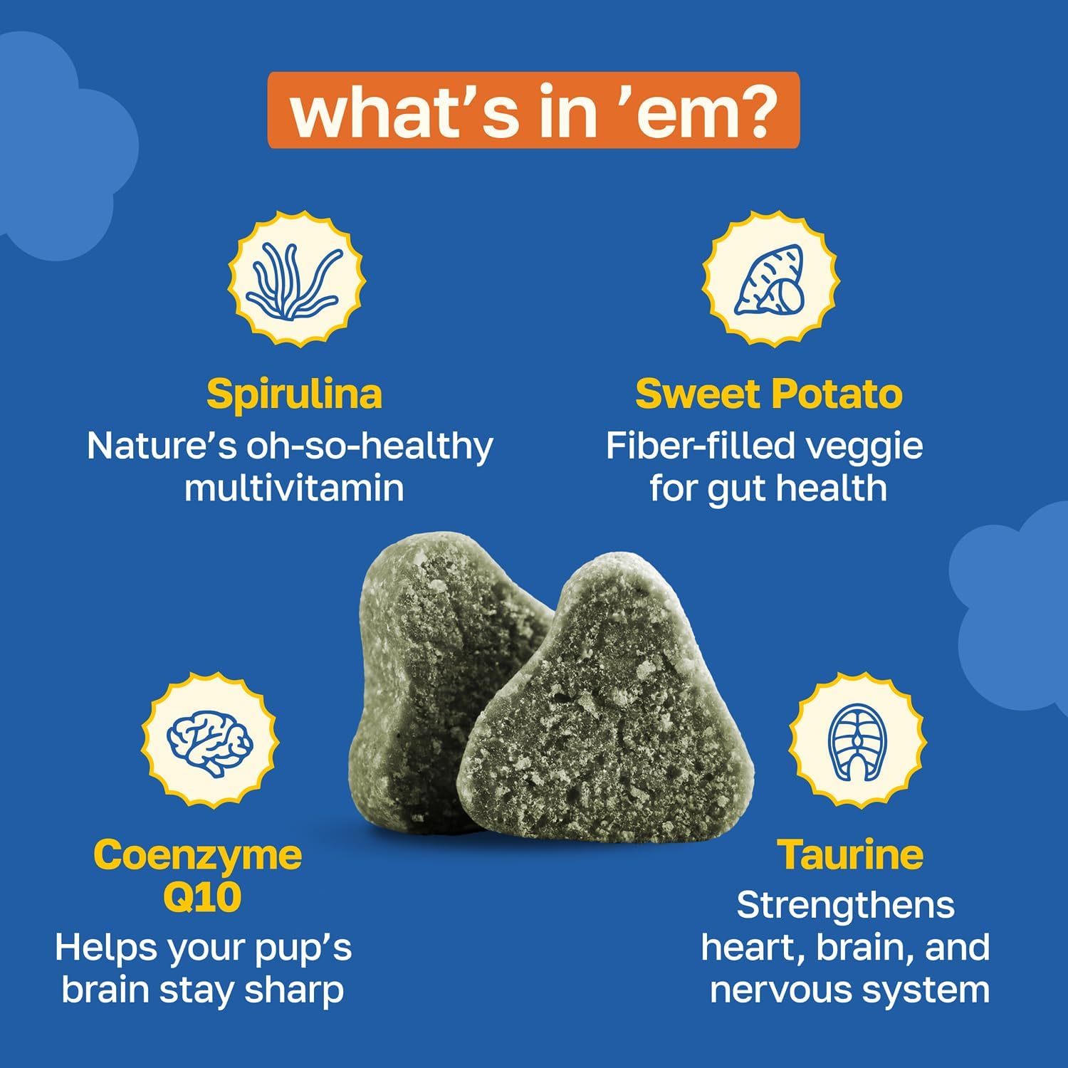 Happy Paws Cognitive Taurine Supplement for Dogs - Soft Chews con Espirulina, CoQ10 y Vitaminas B