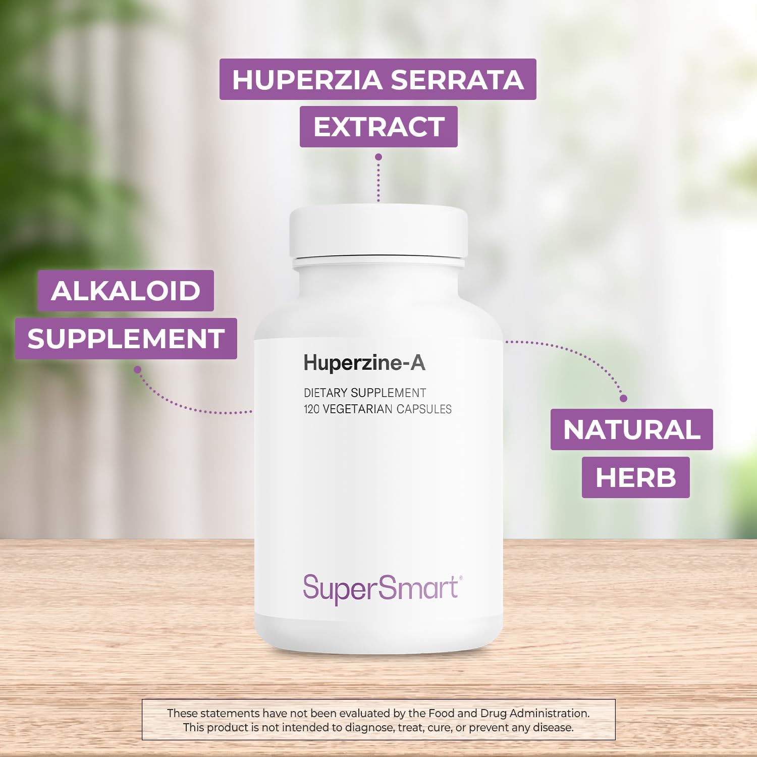 Supersmart - Huperzina-A 100 mcg al día - Suplemento de extracto alcaloide | Sin OGM y Sin Gluten - 120 Cápsulas Vegetales