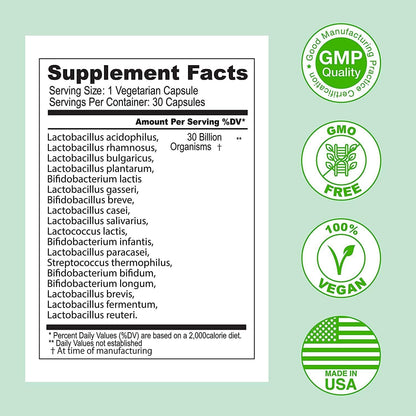 ASULABS® Fórmula Probiótica Avanzada – 18 Cepas, 30 Billones de UFC, Cápsulas Vegetarianas – Image 2