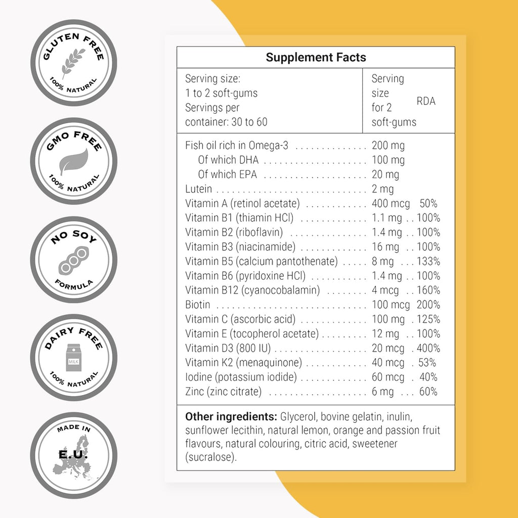 Supersmart Sugar-Free Kids Multivitamin Gummies - 60 Gominolas Multivitamínicas Sin Azúcar para Niños a partir de 3 Años