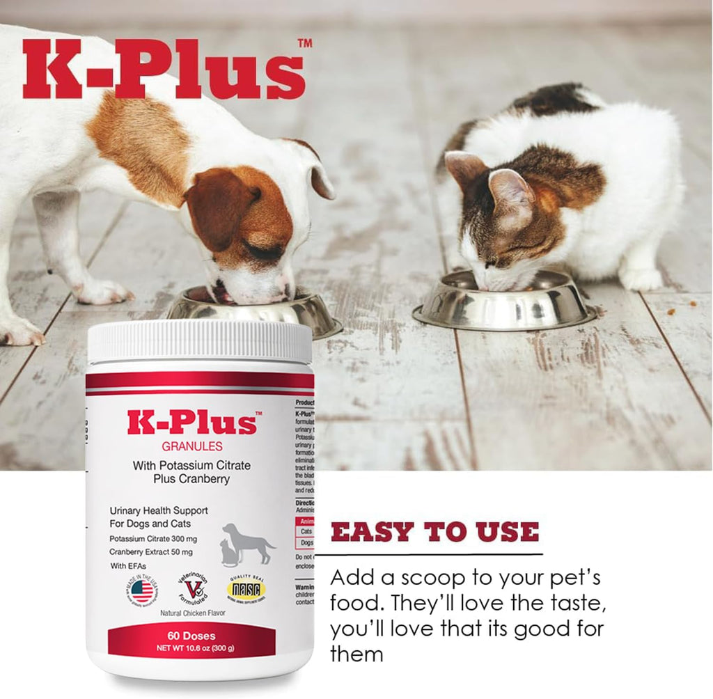 K-Plus Citrato de Potasio + Arándano Gránulos para Perros y Gatos – 60 Dosis