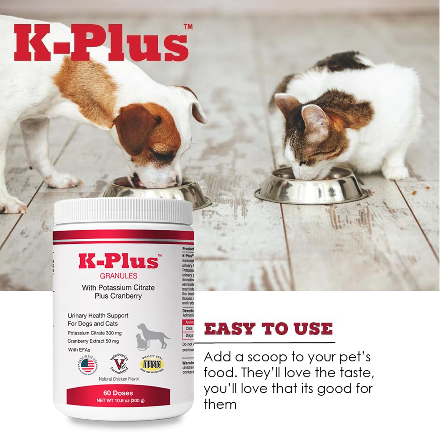 K-Plus Citrato de Potasio + Arándano Gránulos para Perros y Gatos – 60 Dosis