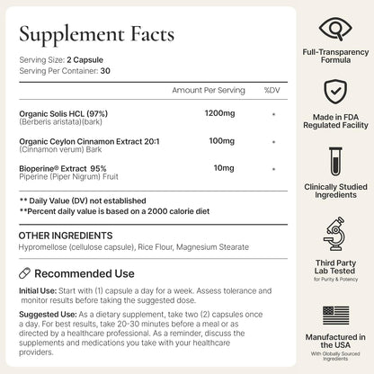 ACEWORKZ Berberina HCL Orgánica 1200mg con – Ayuda a mantener niveles normales de glucosa en sangre. – Image 7