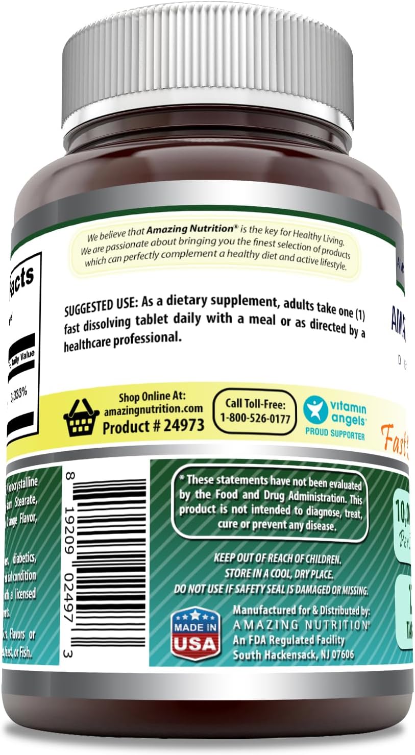Amazing Formulas Biotina 10,000 mcg - 120 Comprimidos de Disolución Rápida - Sabor Cítricos