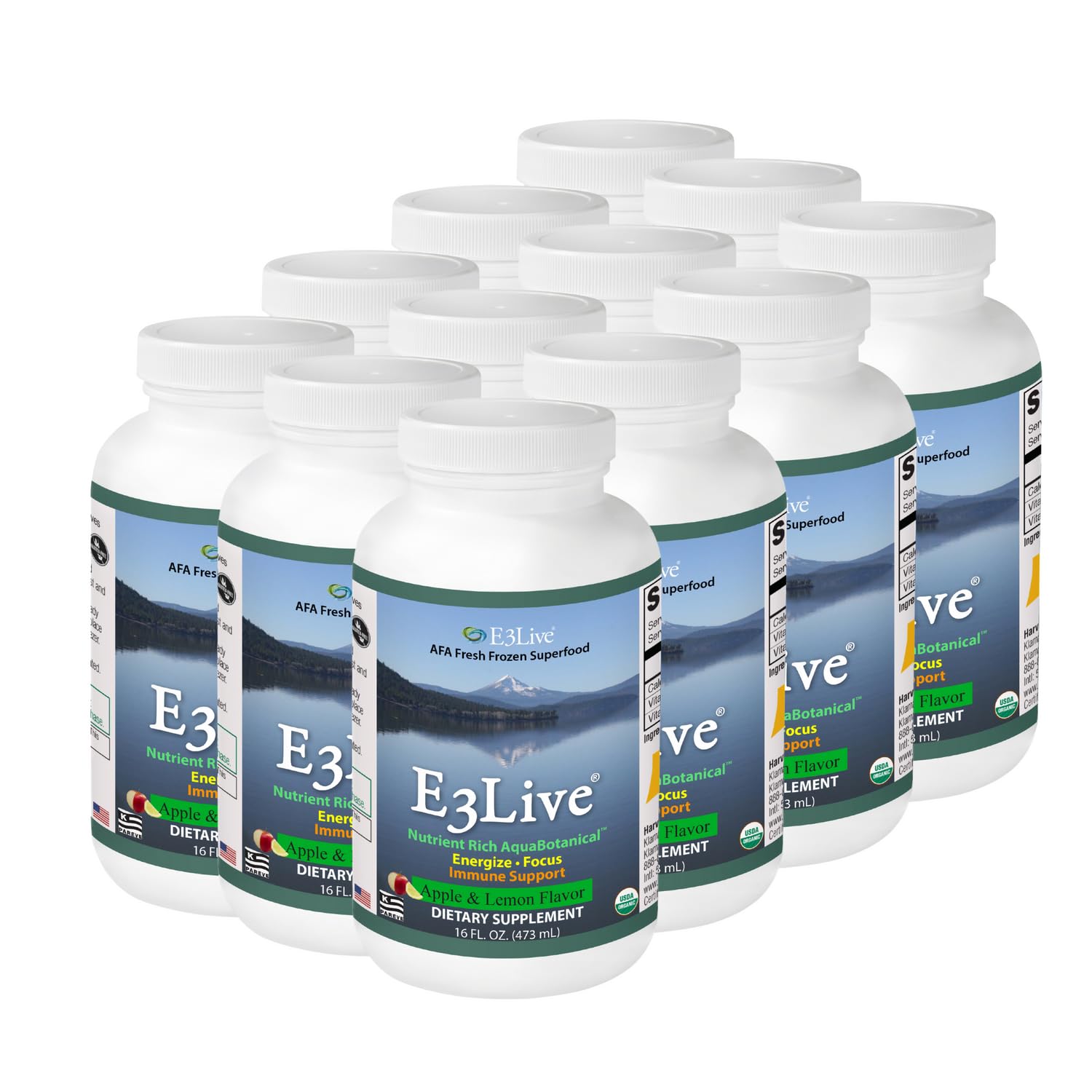 E3Live - Superalimento Orgánico con Manzana y Limón - 12 Botellas de 473 ml