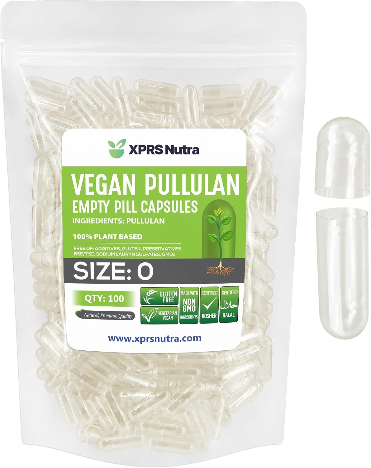 XPRS Nutra Cápsulas Vacías de HPMC Tamaño 0 - 100 Unidades - Cápsulas Vegetales Transparentes Veganas para Hacer Tus Propias Cápsulas