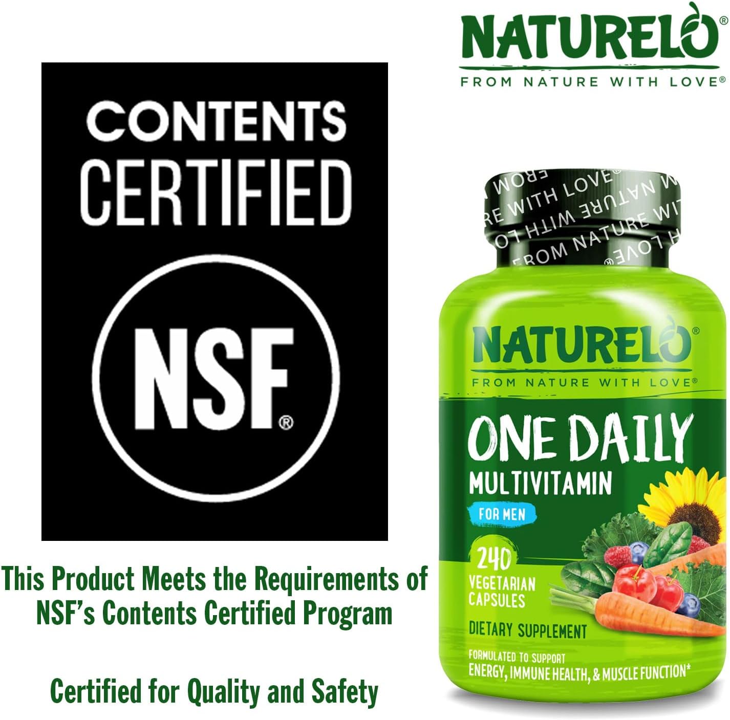 NATURELO Multivitamínico Diario para Hombres con Vitaminas, Minerales y Alimentos Integrales Orgánicos - 240 Cápsulas Vegetarianas