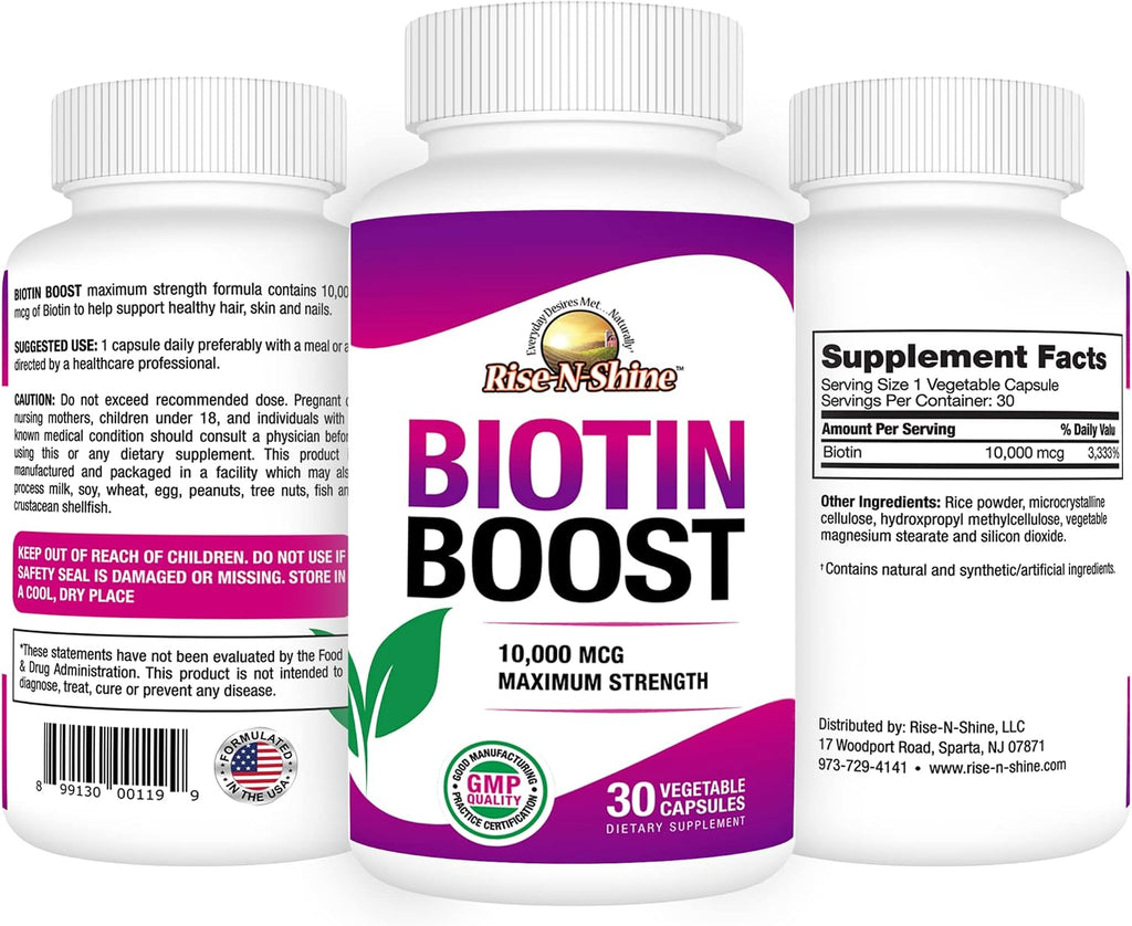 Rise-N-Shine Biotin Boost 10.000 mcg – 30 Cápsulas