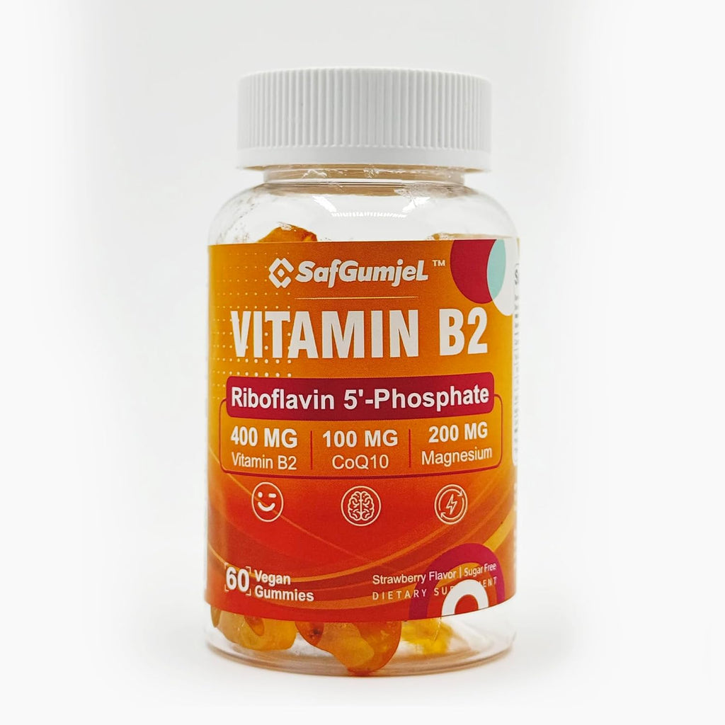 Gominolas de Vitamina B2 400mg – Riboflavina Activa con Magnesio y CoQ10 – Sin Azúcar, Vegano, 60 unidades