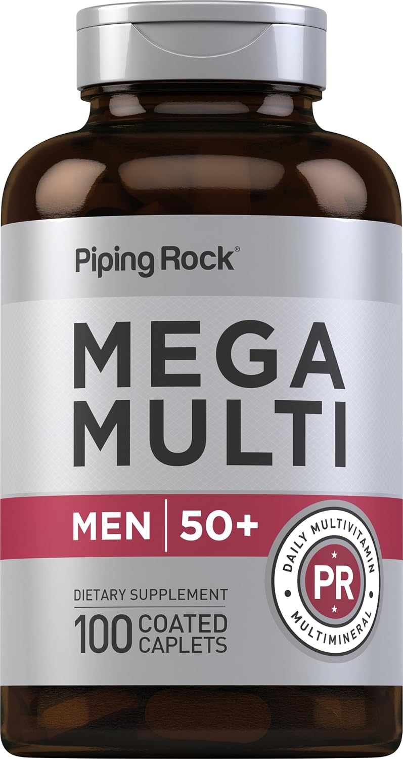 Piping Rock Multivitamínico para Hombres Mayores de 50 Plus | 100 Tabletas | con Vitamina D3, Potasio y Folato | Suplemento Mineral Diario | Sin Transgénicos, Sin Gluten