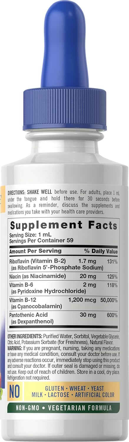 Carlyle Complejo B Sublingual - 60 ml - Gotas Líquidas con Vitamina B12 - Sabor a Bayas - Suplemento Vegetariano, No GMO, Sin Gluten