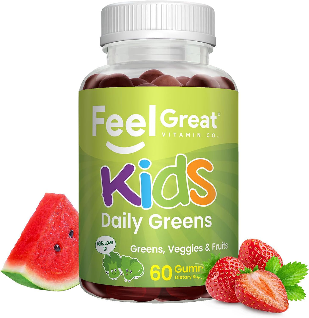 Feel Great Super Green Gummies para Niños | Gominolas de Frutas y Verduras | Multivitamínico Vegano