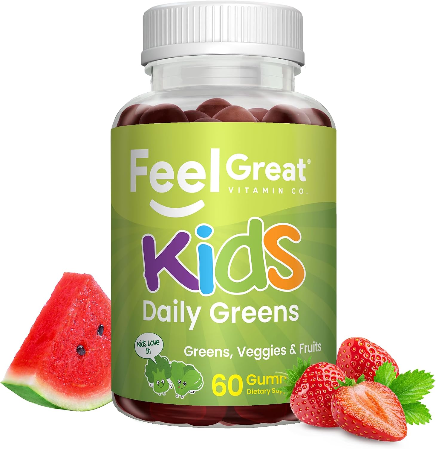 Feel Great Super Green Gummies para Niños | Gominolas de Frutas y Verduras | Multivitamínico Vegano