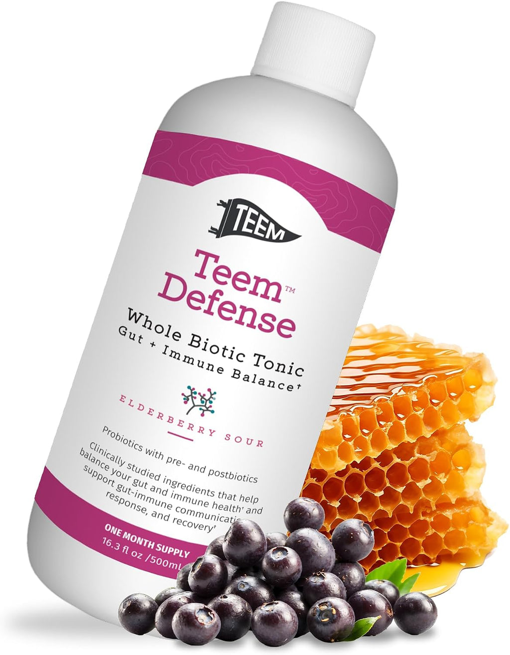 Teem Defense - Probiótico Líquido con Saúco, Prebiótico, Probiótico y Postbiótico, 480 ml