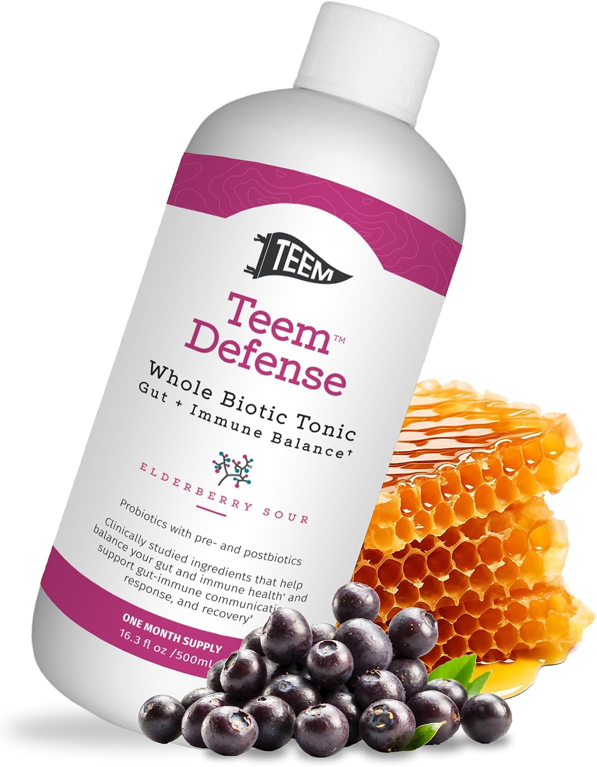 Teem Defense - Probiótico Líquido con Saúco, Prebiótico, Probiótico y Postbiótico, 480 ml
