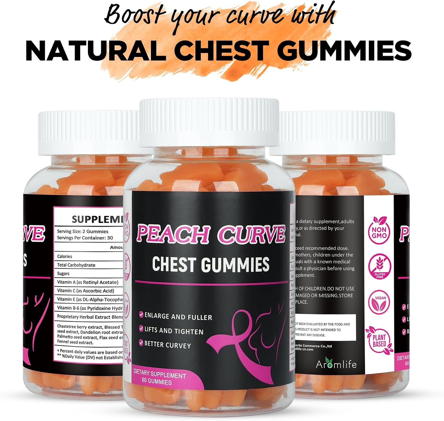Aromlife Chest Gummies - 60 Gominolas con sabor a melocotón y forma de osito