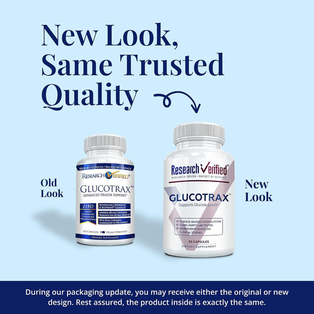 Research Verified Glucotrax - Berberina, Cromo Picolinato, Canela, Gymnema - 180 Cápsulas