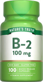 Nature's Truth Vitamina B2 (Riboflavina) 100 mg, 100 Cápsulas - Suplemento sin OGM y sin gluten