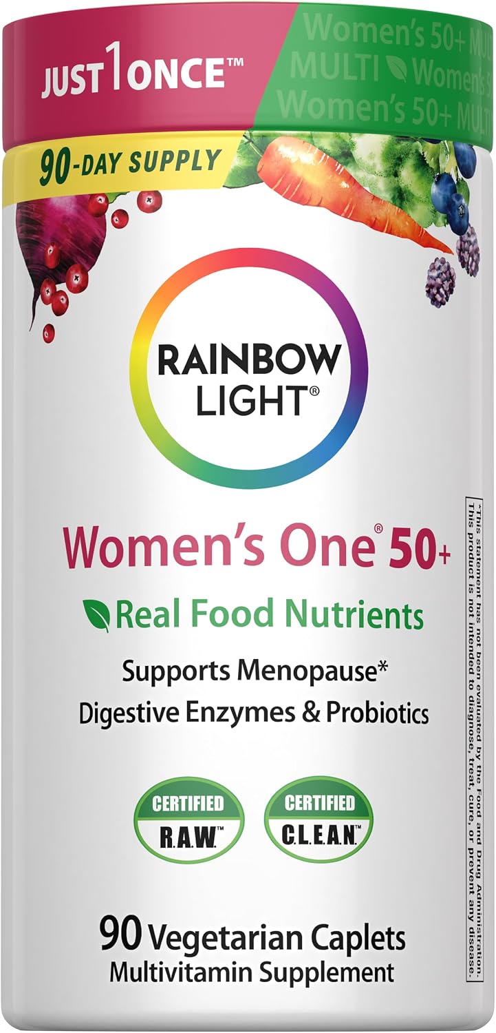 Rainbow Light Women's One+ Multivitamin 50 Plus | 90 Comprimidos | Apoya la Menopausia | Nutrientes de Alimentos Reales, Enzimas Digestivas y Probióticos