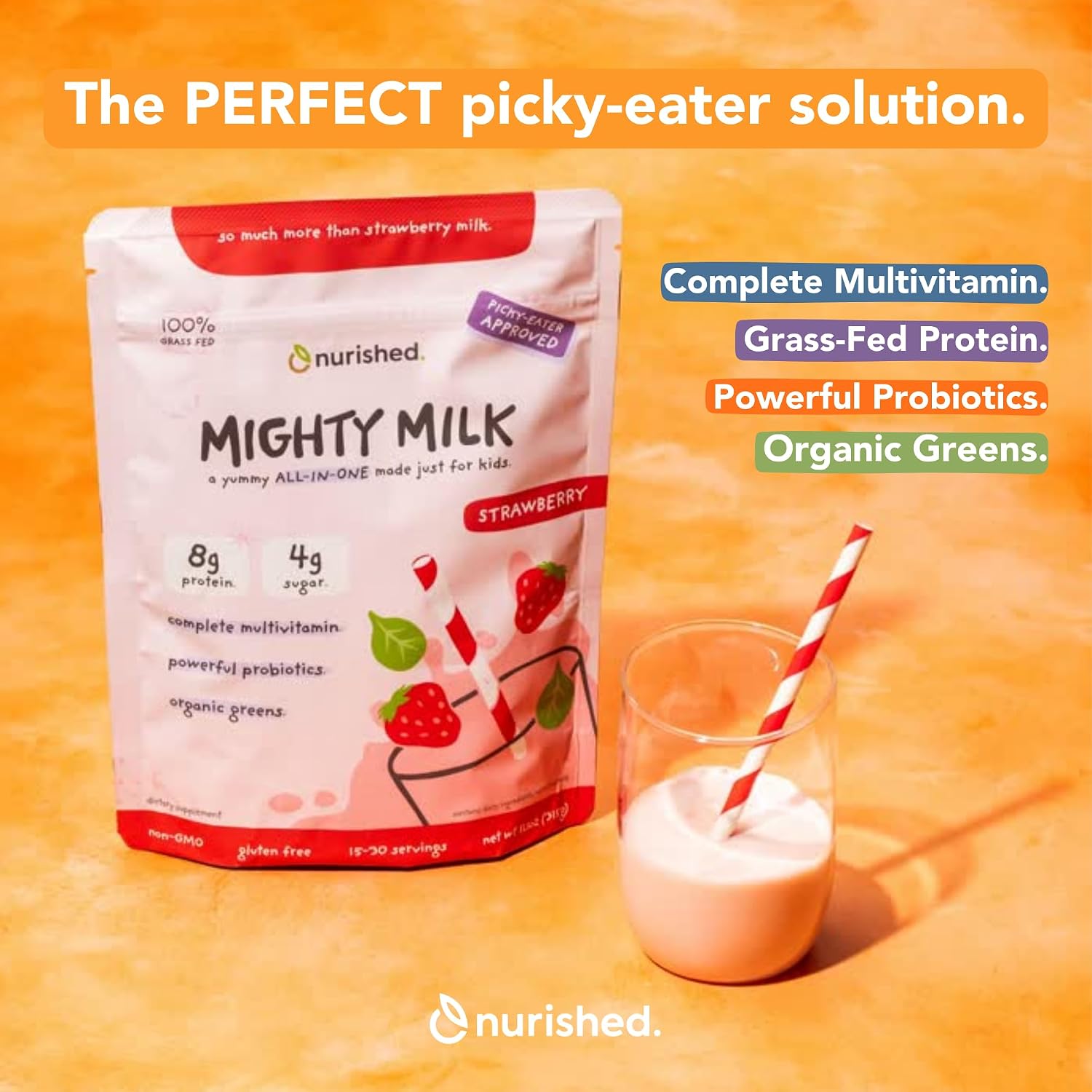Nurished Mighty Strawberry Milk – Batido Multivitamínico y Proteico para Niños