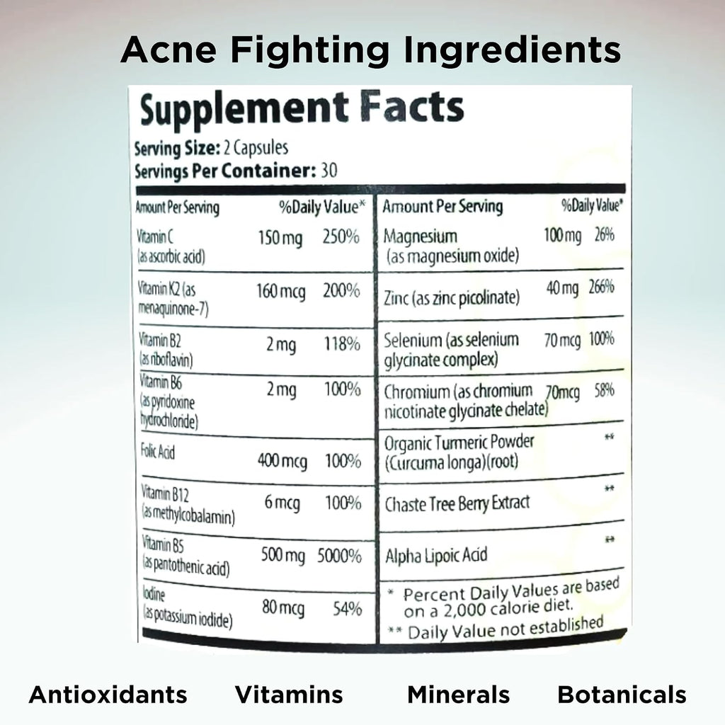 Clear Skin Acne Vitamin System | 20 Antioxidantes, Botánicos y Minerales | Cápsulas | 60 Unidades | Pack de 2