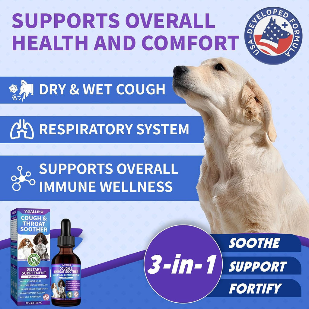 WEALLIN Dog Cough Treatment Support for Dogs - Gotas Herbales para la Tos en Perros, 60 ml