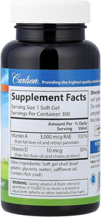 Carlson Labs Vitamin A & D, 10,000/400 IU, 300 Soft Gels