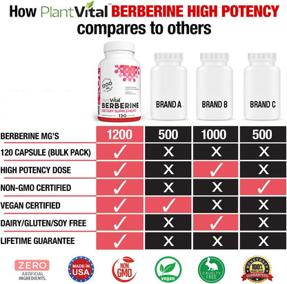 Plantvital Berberina 1200mg (por 2 Cápsulas) - 120 Cápsulas Veganas – Image 3