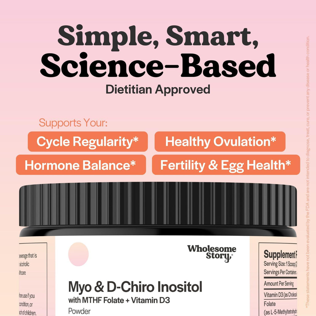 Suplemento de Inositol en polvo con Folato MTHF + Vitamina D3 | Myo-Inositol y D-Chiro Inositol | Vitamina B8 | 30 porciones