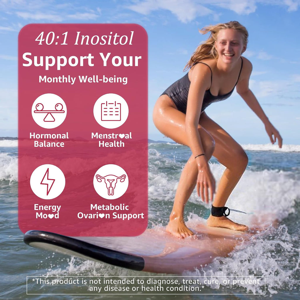 Inositol Gummies con Aceite de Onagra para Mujeres - 40:1 Myo-Inositol 2000mg & D-Chiro Inositol 50mg con Vit D3 B6 B12 y Zinc, Sin Azúcar, Vegano (60 unidades)