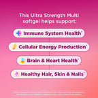 OLLY Ultra Strength Women's Multi Softgels - Multivitamínico diario para mujeres con Omega-3, Hierro y Vitaminas A, C, D, E, B12 - 60 cápsulas blandas