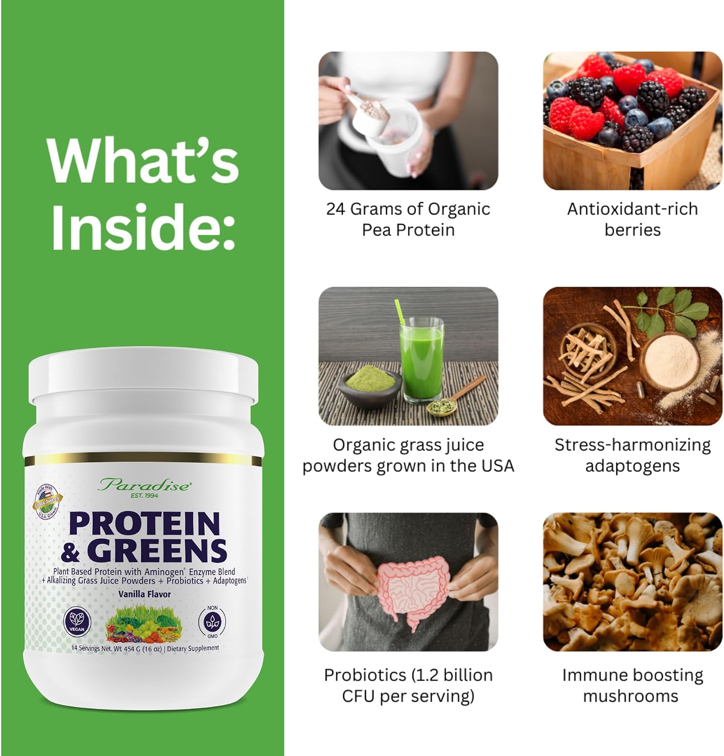 Paradise Herbs ORAC Energy Proteínas y Verduras en Polvo - Vainilla, 14 raciones