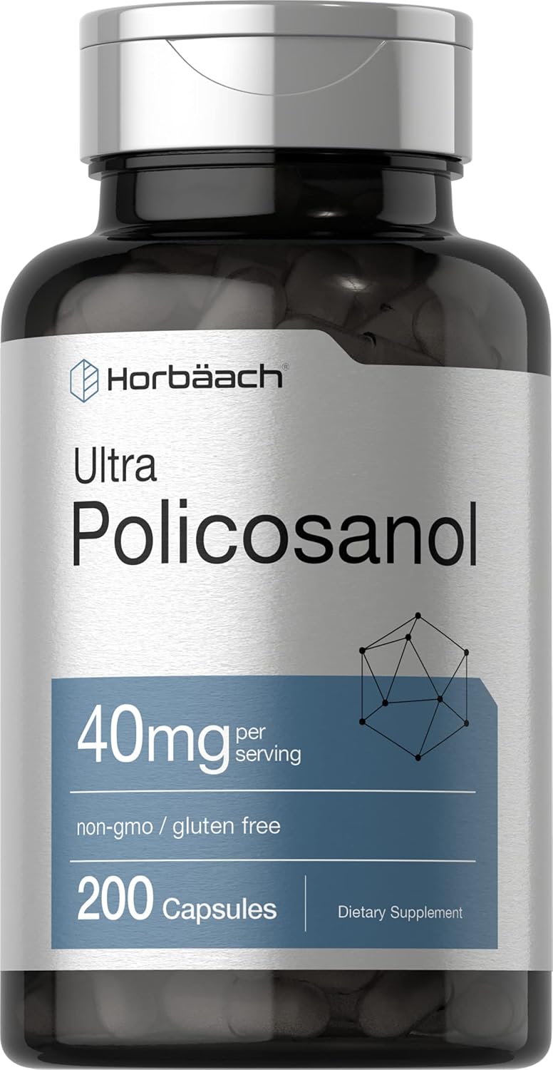 Horbäach Policosanol 40 mg (200 Cápsulas) - Complemento Alimenticio no Transgénico y sin Gluten