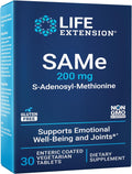 Life Extension SAMe, Apoyo para el Estado de Ánimo, Articulaciones e Hígado, Sin Gluten, No Transgénico, Vegetariano, 30 Comprimidos