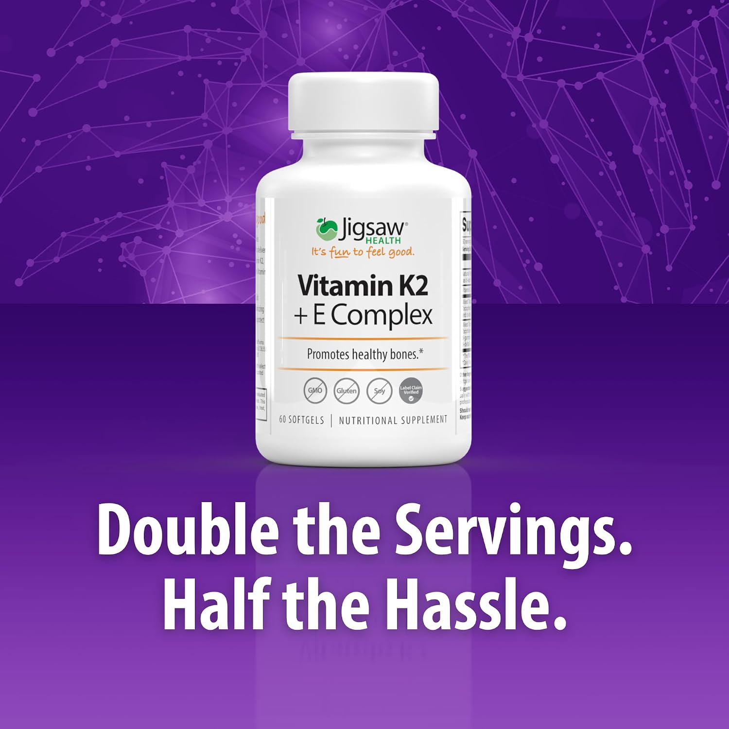 Jigsaw Health Complejo de Vitamina K2 + E | Promueve Huesos Saludables | 60 Softgels | 60 Días de Suministro