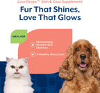 NaturVet Love Drops Plus Omegas - Suplemento para la Piel y el Pelo de Perros y Gatos - 200 Comprimidos Masticables Sabor a Mantequilla de Cacahuete