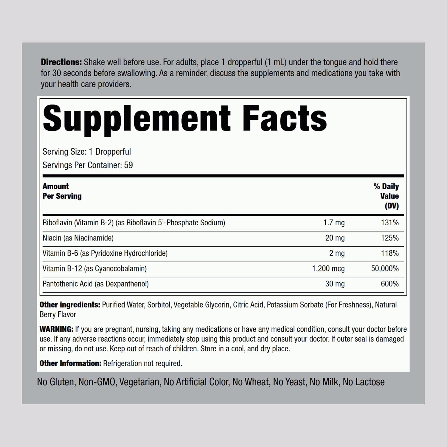 B Complex with B12 - Sublingual Drops (1200 mcg, 59 ml) - Berry Flavor | Piping Rock