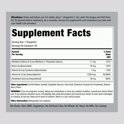 Complejo Vitamínico B con B12 - Gotas Sublinguales (1200 mcg, 59 ml) - Sabor a Bayas | Piping Rock – Image 2