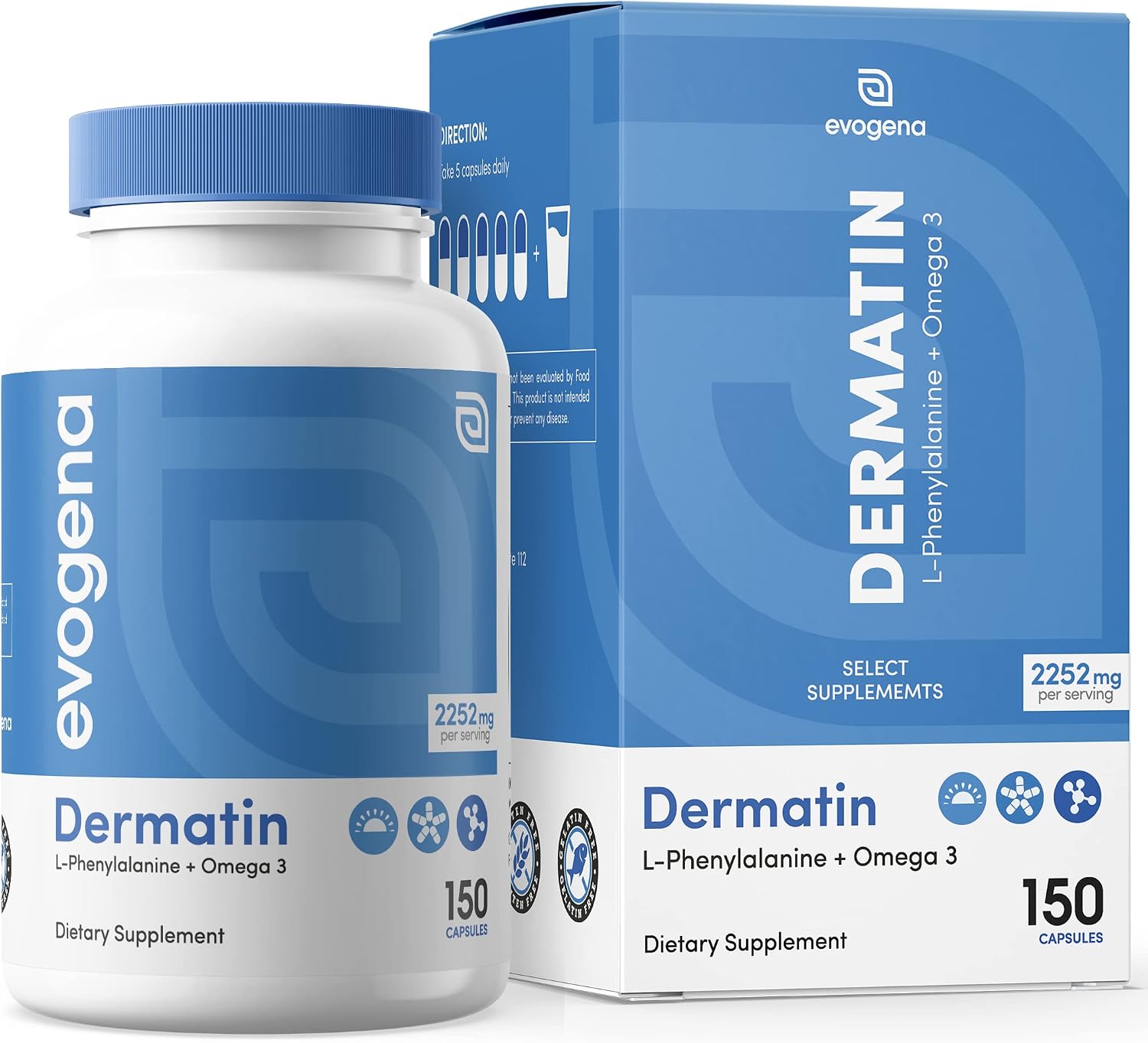 Dermatin - Complemento para Vitiligo con L-fenilalanina, Omega-3, Vitaminas D y B6 y Cobre