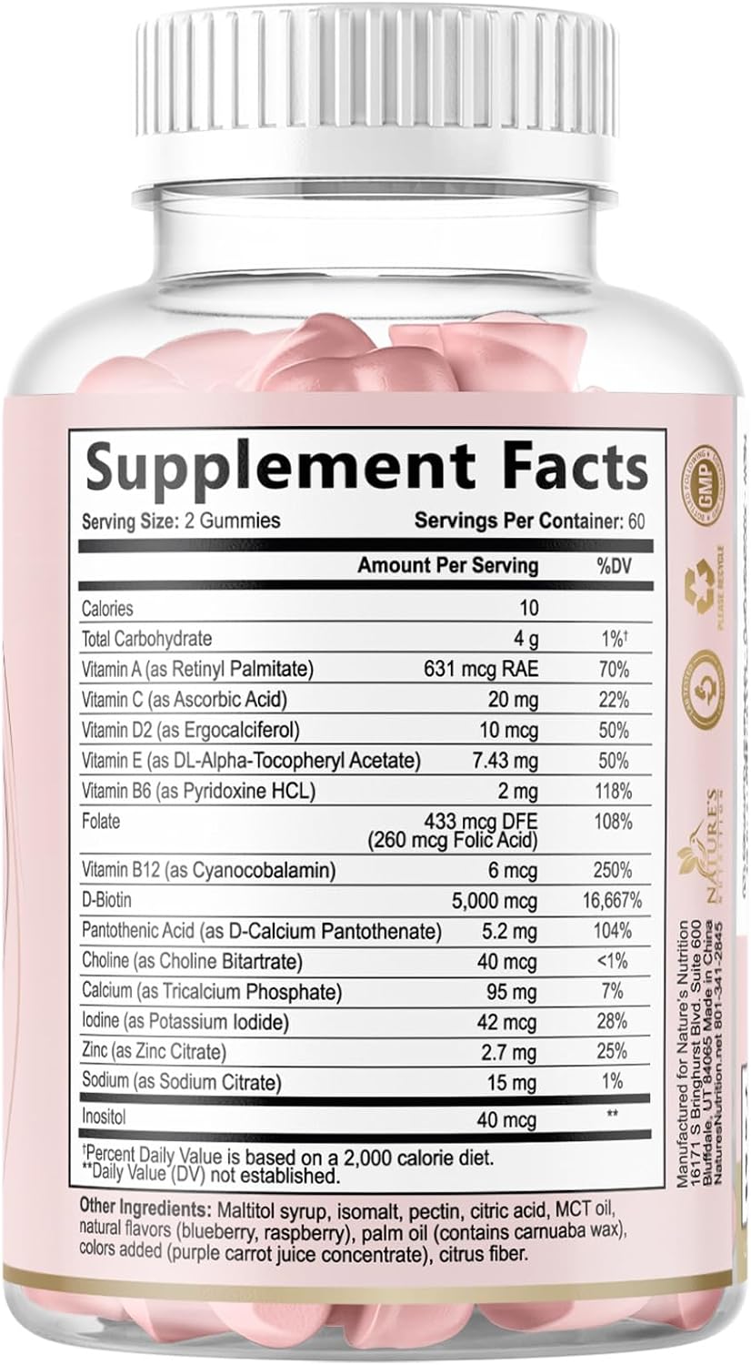 Gominolas de Biotina 5000 mcg Sin Azúcar - Apoyo Nutricional para Cabello, Piel y Uñas - 120 Gominolas Vegetarianas