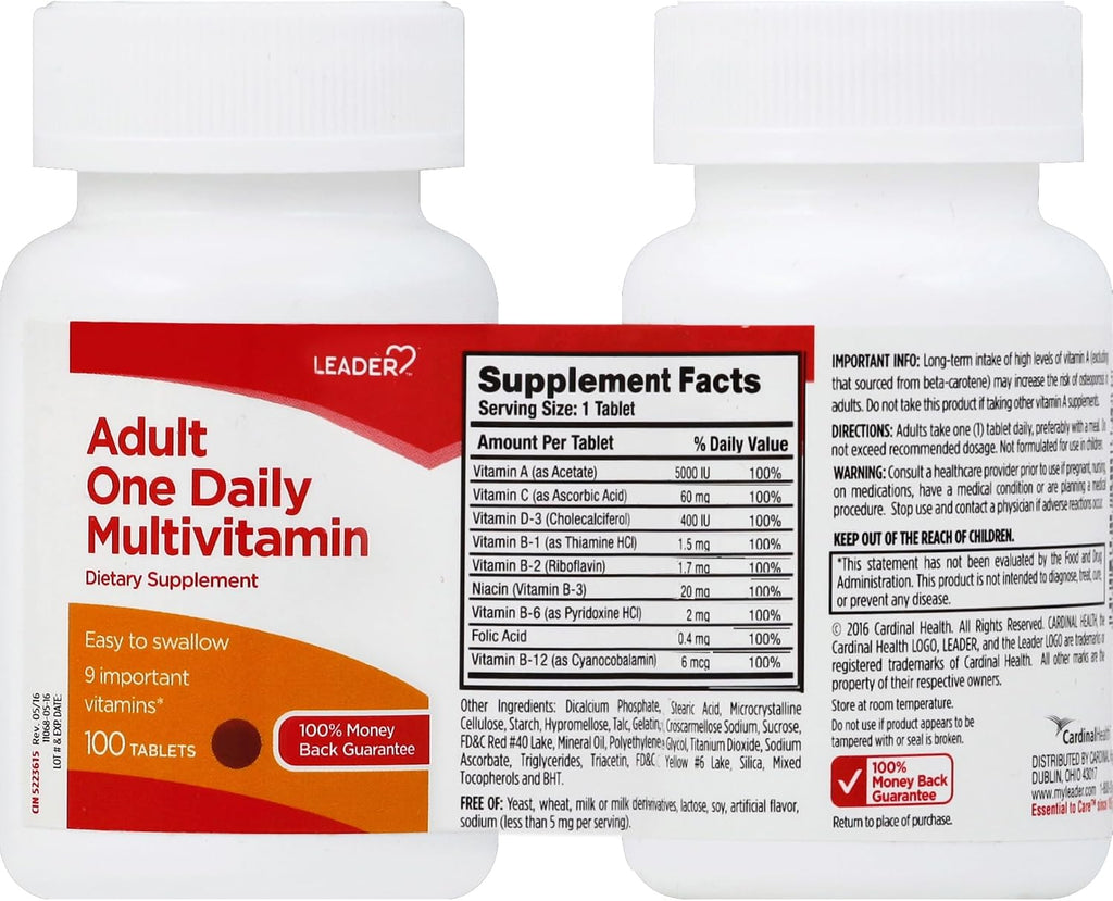 Leader One Daily Multivitamin Tablets 100 comprimidos - Multivitamínico diario para adultos