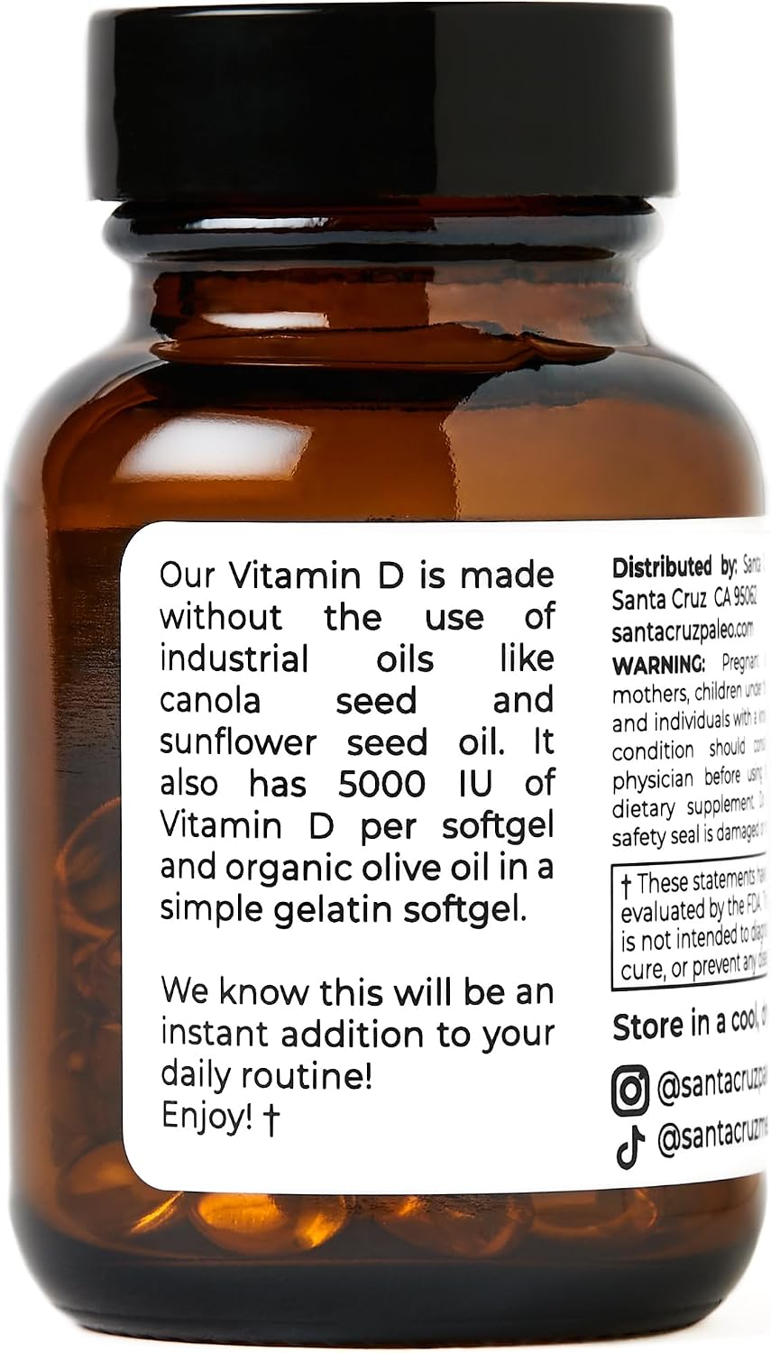 Santa Cruz Paleo Vitamina D3 5000 UI - 60 Cápsulas Blandas con Aceite de Oliva