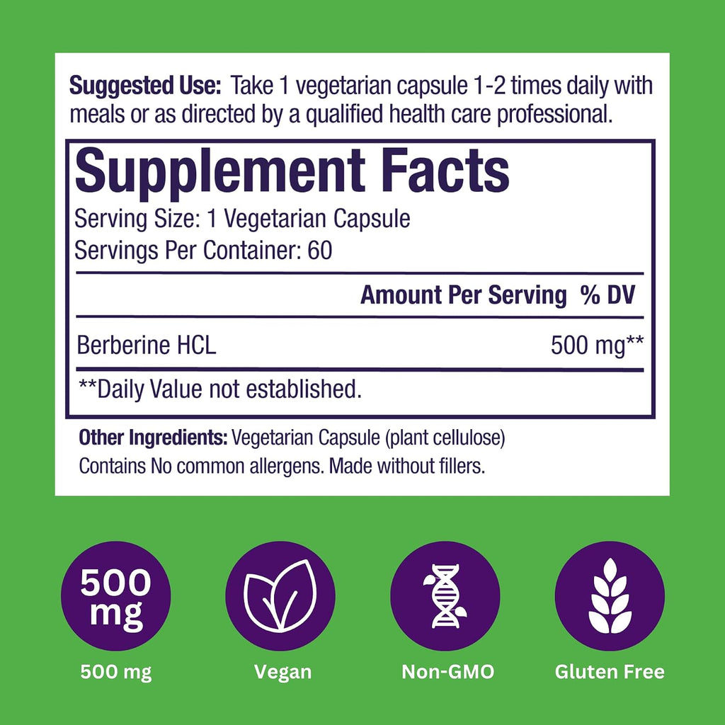 Paradise Herbs, Extracto de Berberina, 500 mg, 60 Cápsulas Vegetarianas