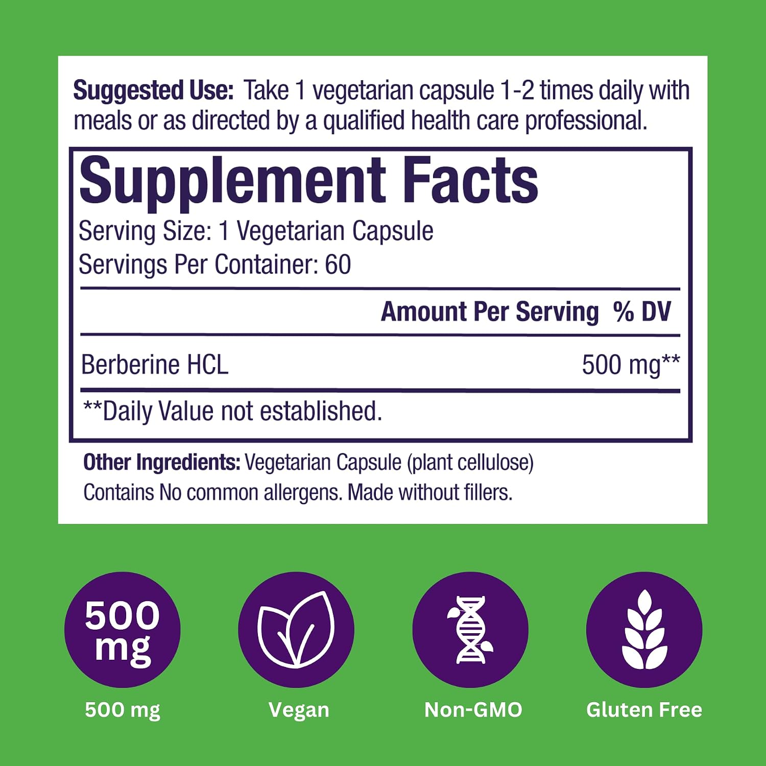 Paradise Herbs, Extracto de Berberina, 500 mg, 60 Cápsulas Vegetarianas