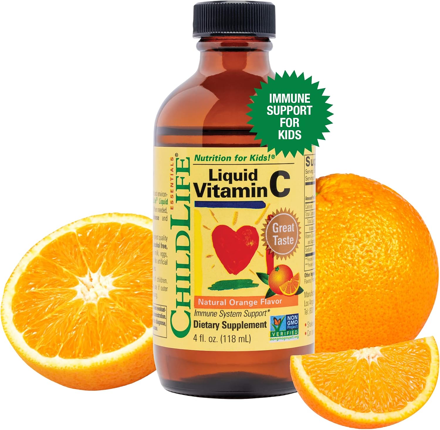 CHILDLIFE ESSENTIALS Vitamina C Líquida - Suplemento de Vitamina C Pura para Niños, Apoyo Inmunológico, Bajo en Azúcar, Sabor Natural a Naranja - 118 ml (Pack de 6)