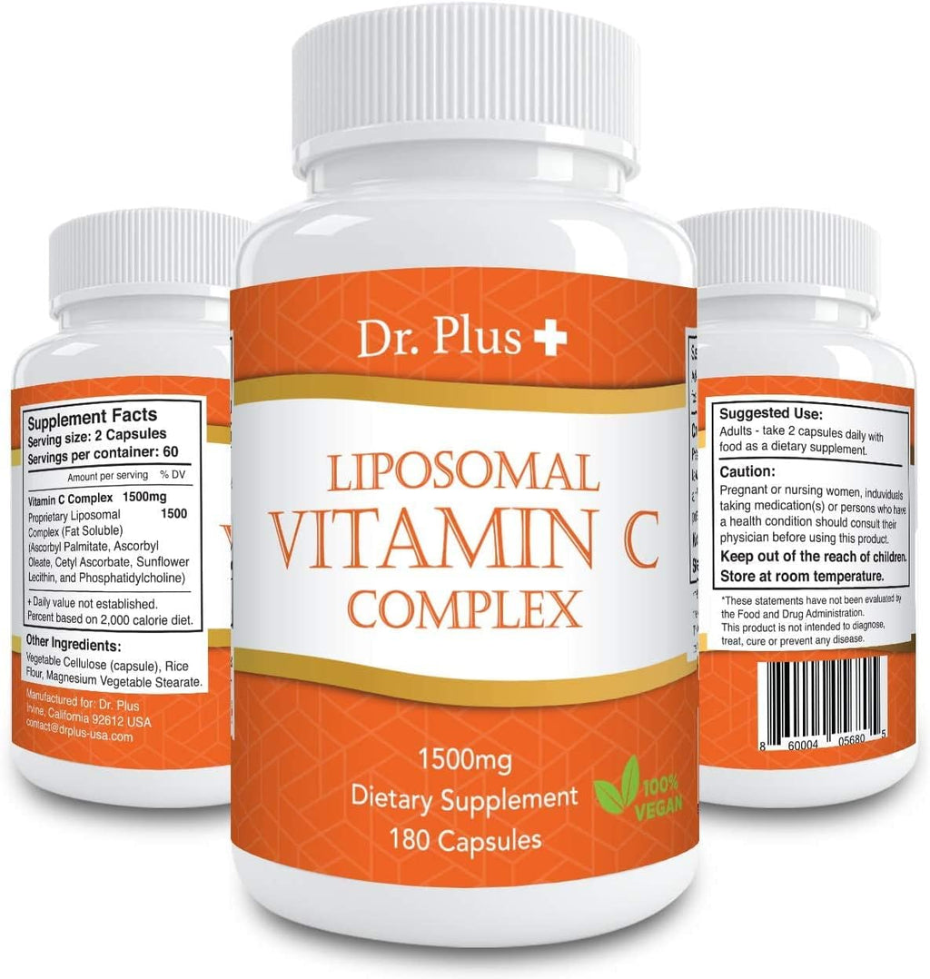 Complejo de Vitamina C Liposomal 1500 mg (2 Cápsulas) - 180 Cápsulas - Dr.Plus
